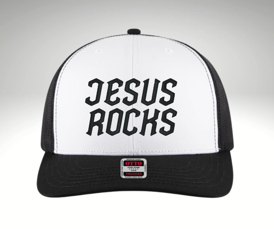 Jesus Rocks Trucker Hat White/Black