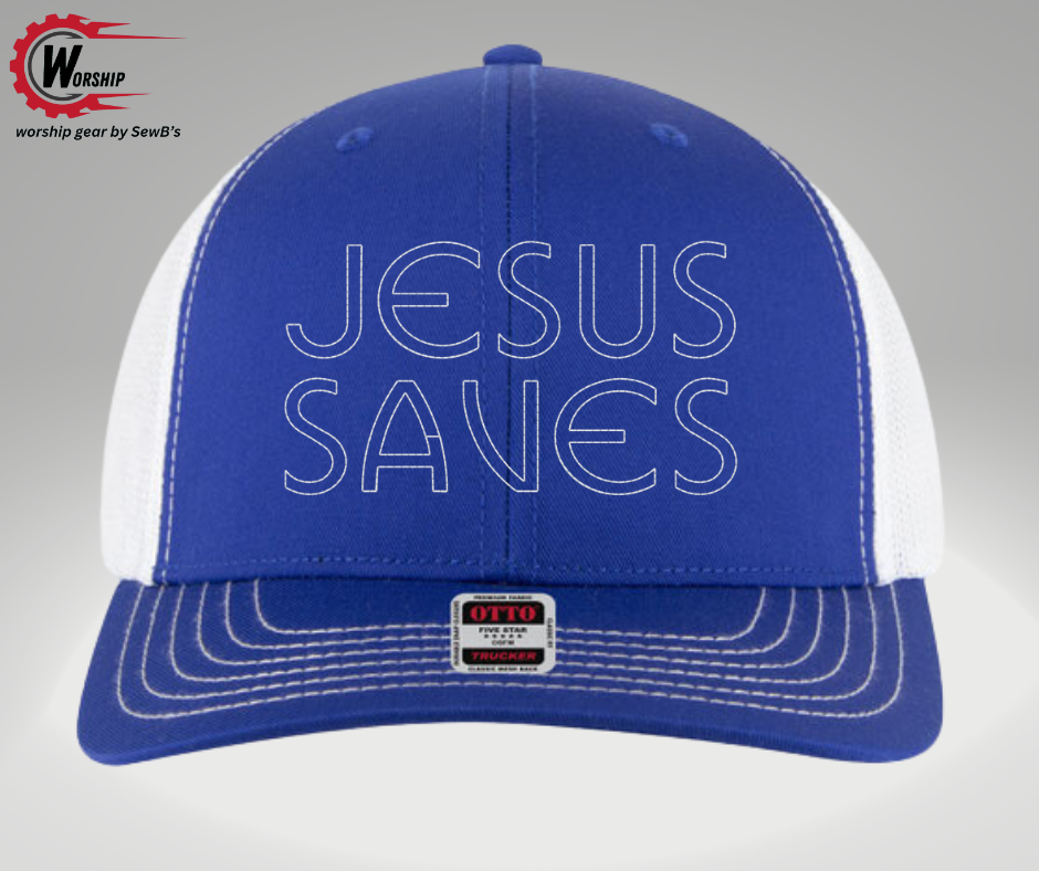 Jesus Saves Trucker Hat Blue/White