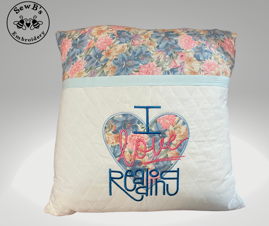 Reading/Pocket Pillow “I Love Reading” Blue Trim