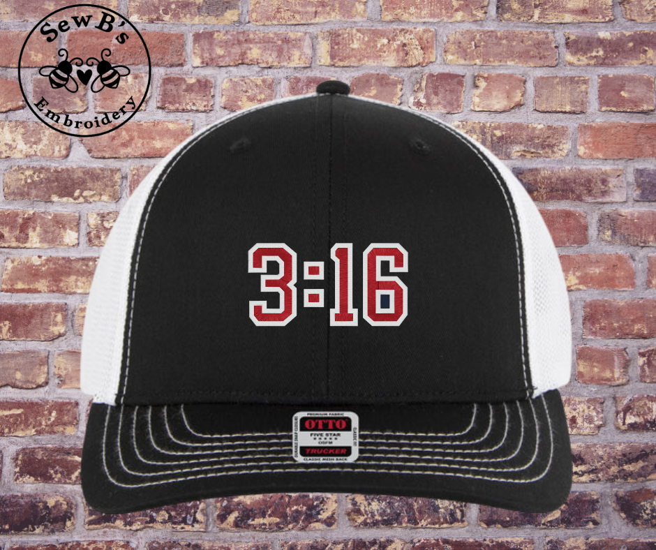 3:16 Trucker Hat Black/white