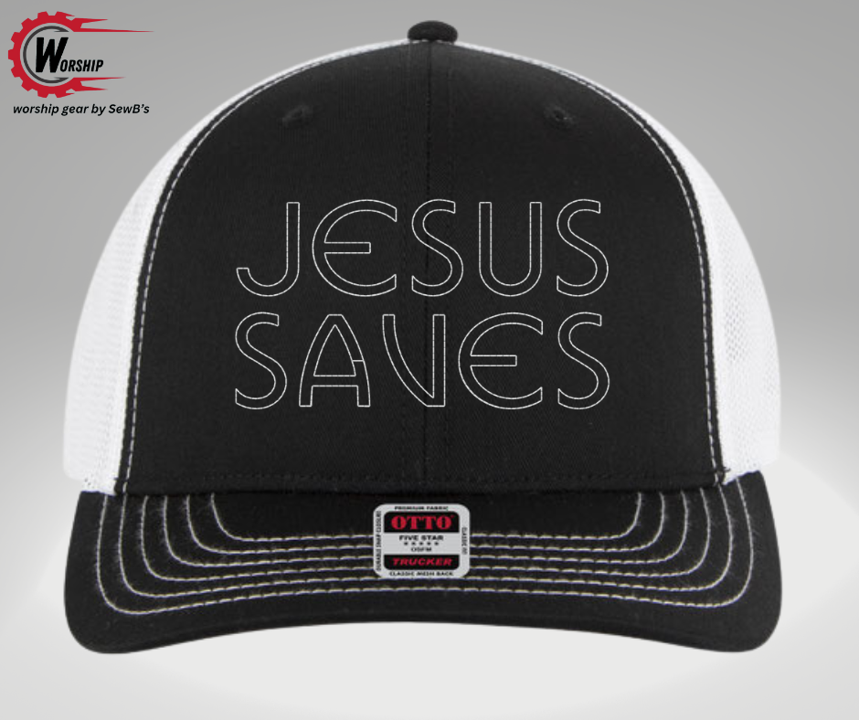 Jesus Saves Trucker Hat Black/White