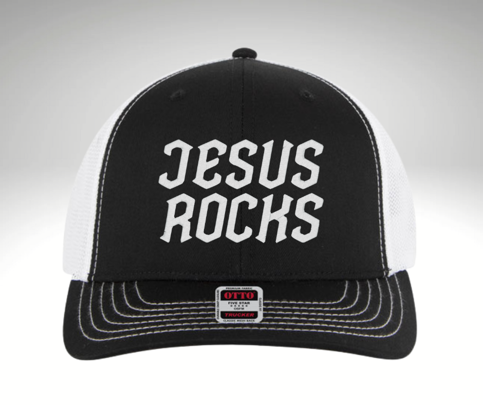 Jesus Rocks Trucker Hat Black/White
