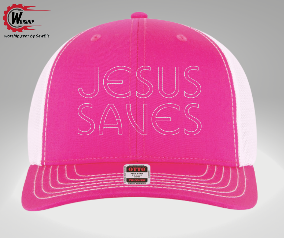 Jesus Saves Trucker Hat Pink/White