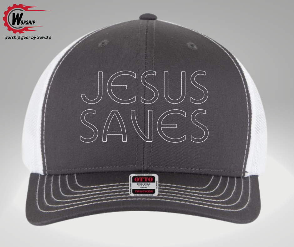 Jesus Saves Trucker Hat Charcoal/White