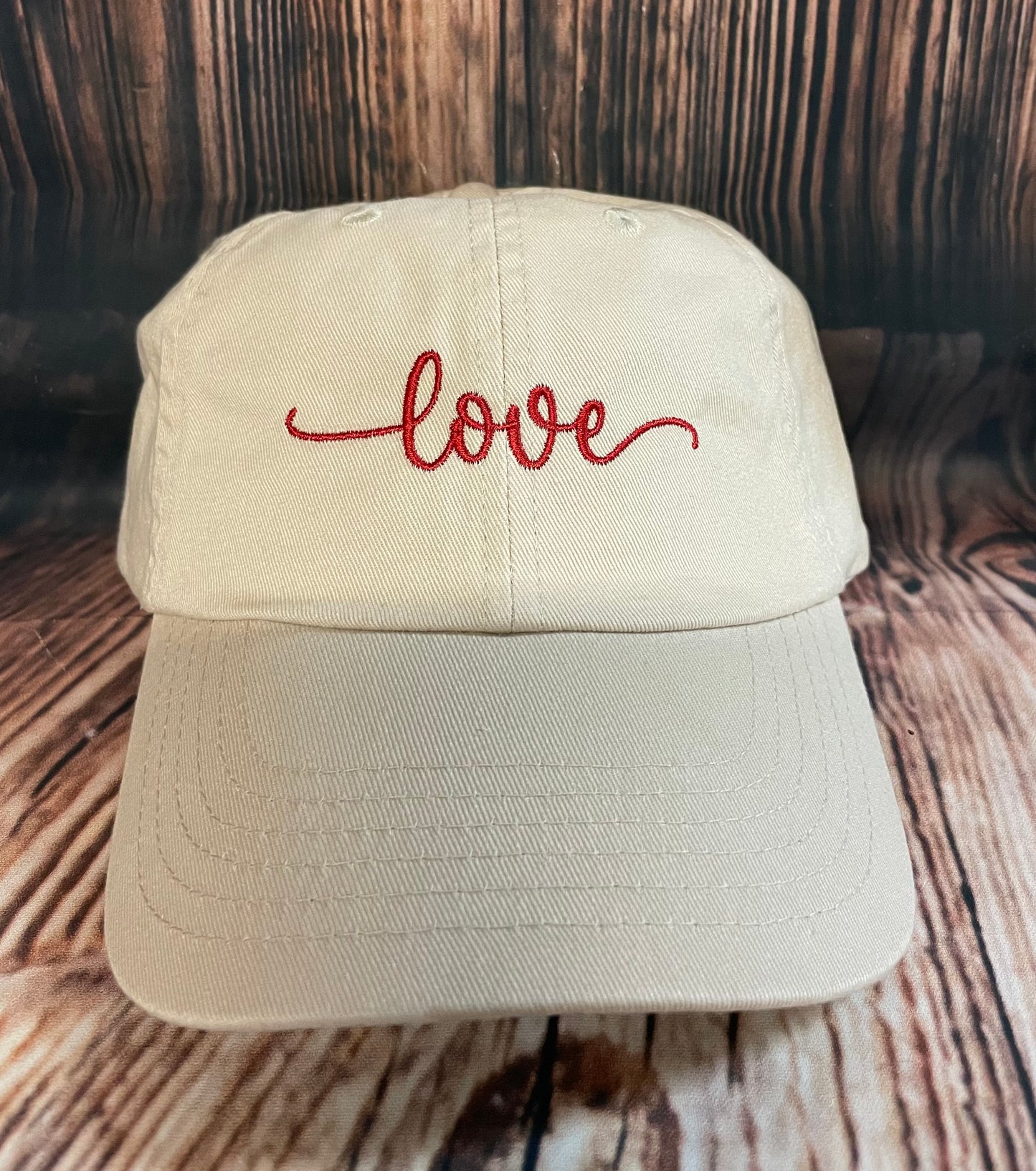 Love embroidered hat, tan