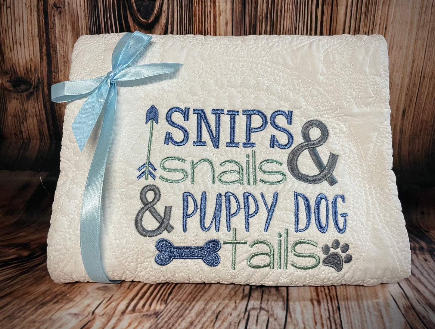 Quilted Heirloom Blanket;"Snips and Snails"