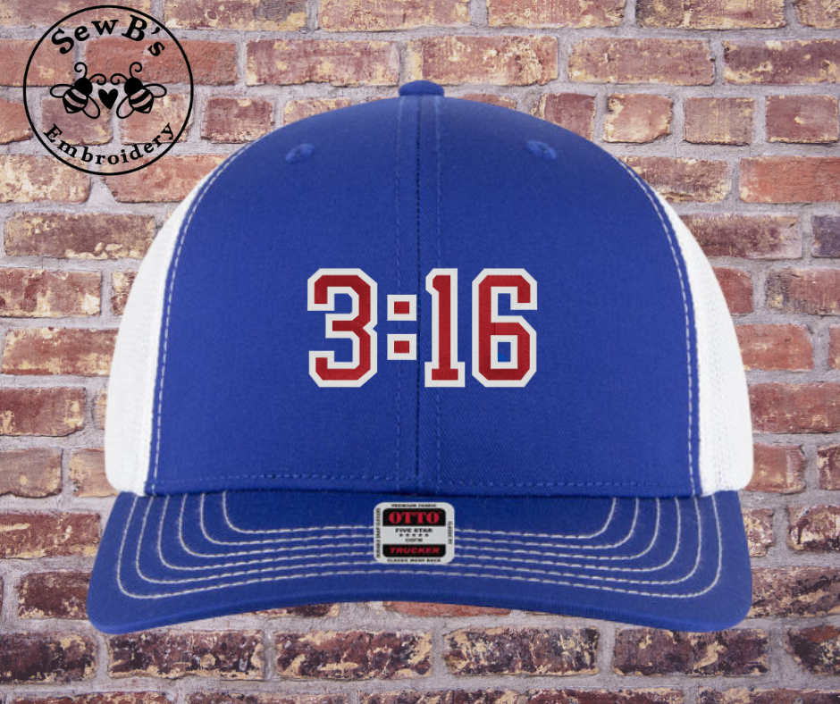 3:16 Trucker Hat Royal/White