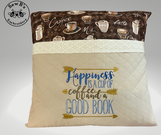 Reading/Pocket Pillow, Tan Pocket Panel "Coffee and a Good Book” Design