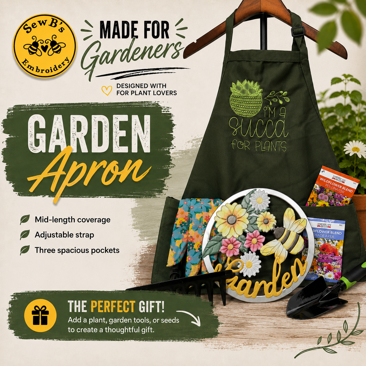 Embroidered Garden Apron