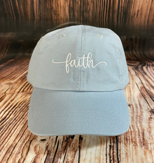 Faith embroidered hat, light blue