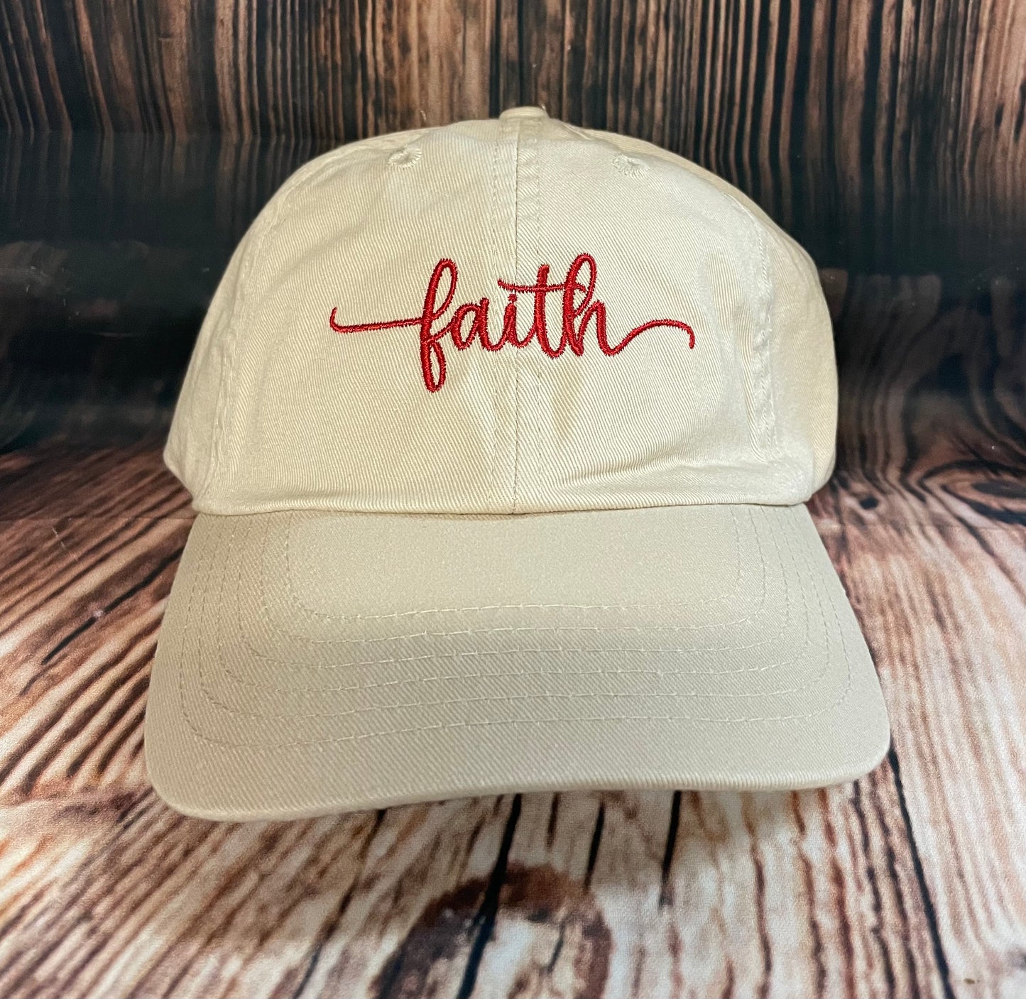Faith embroidered hat, tan