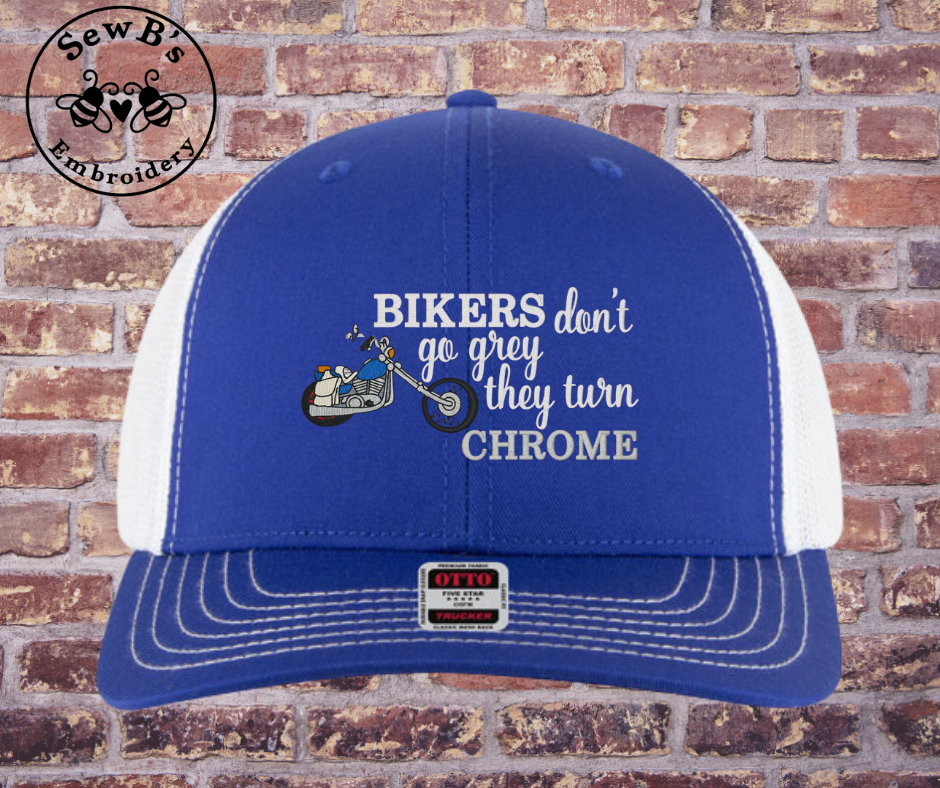 Bikers Don't go Grey Hat Blue/White