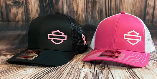 Motorcycle Themed Breast Cancer Awareness Trucker hat