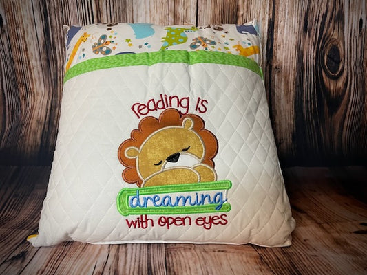 Reading Pillow - "Lion, Reading Is Dreaming With Open Eyes"