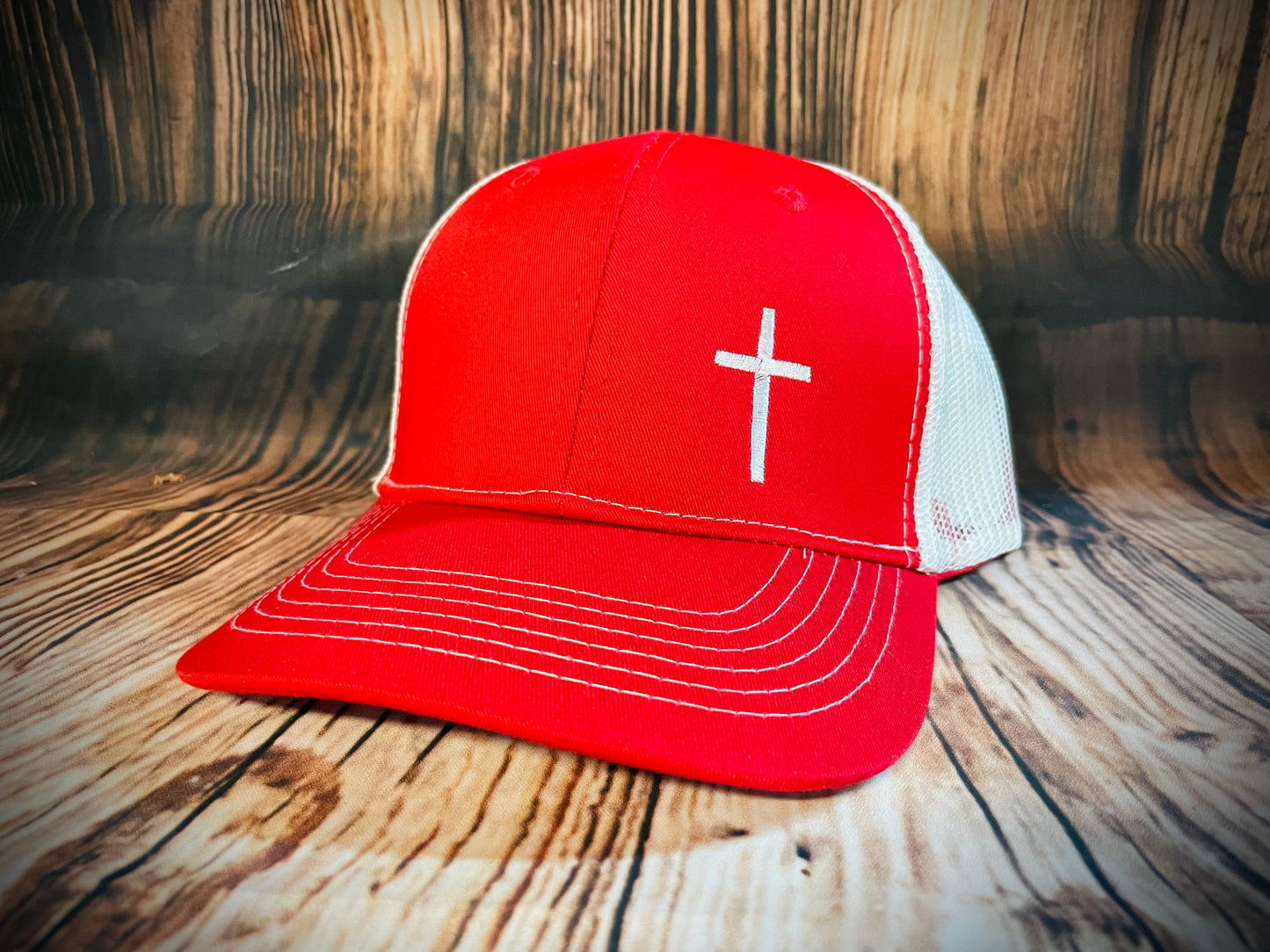 Cross Hat. Red Trucker Hat